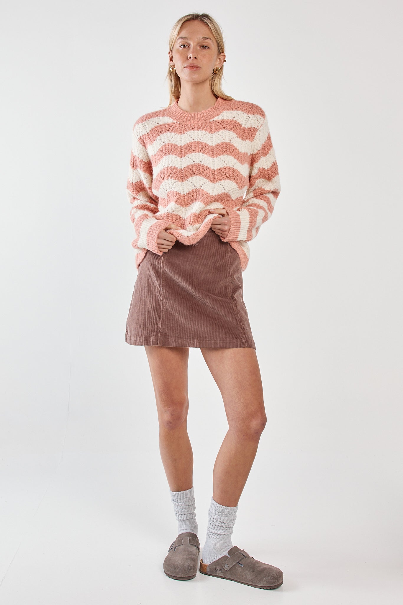 Sass Clothing Nikkita Wavy Stripe Knit (Cream/Pink)