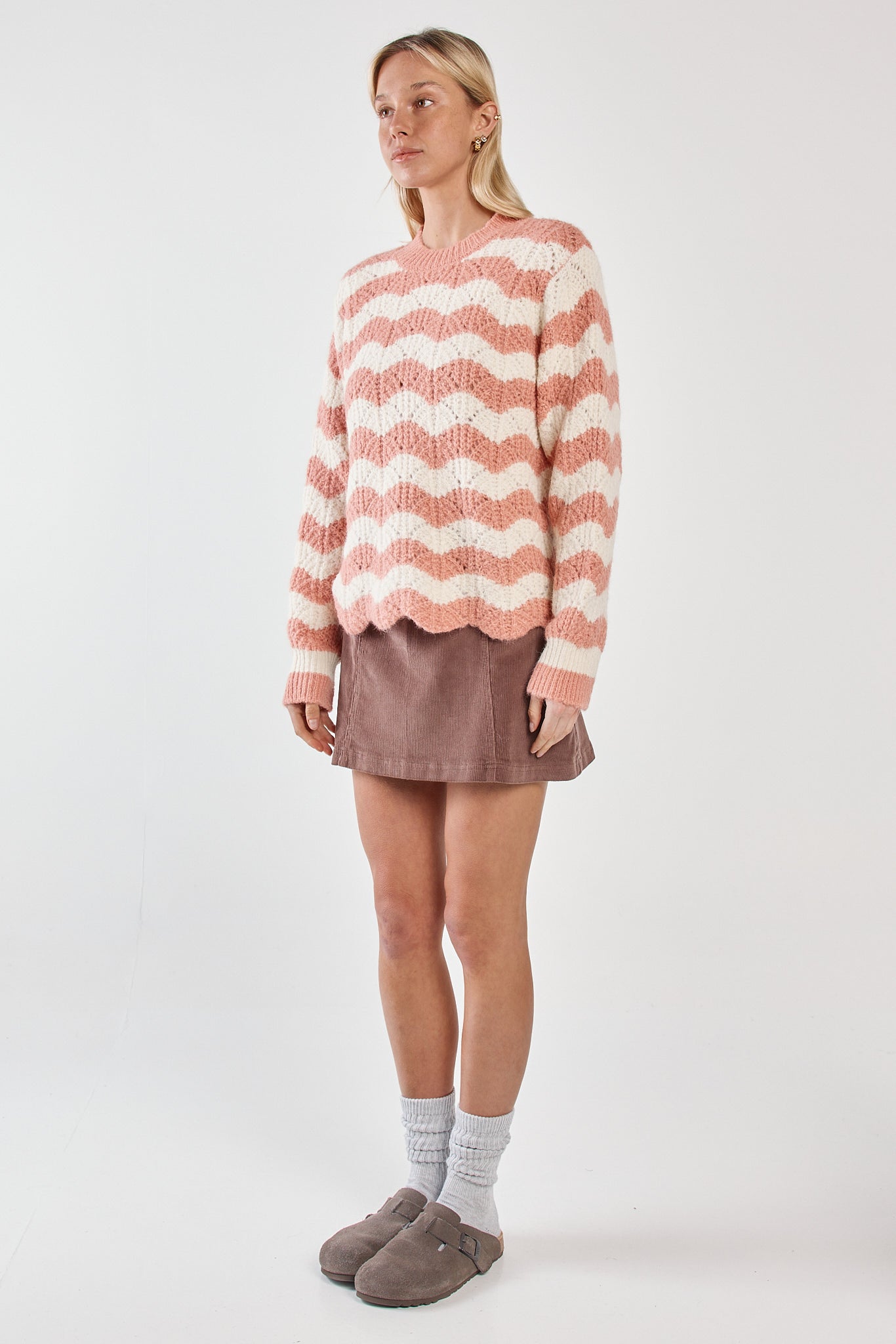 Sass Clothing Nikkita Wavy Stripe Knit (Cream/Pink)