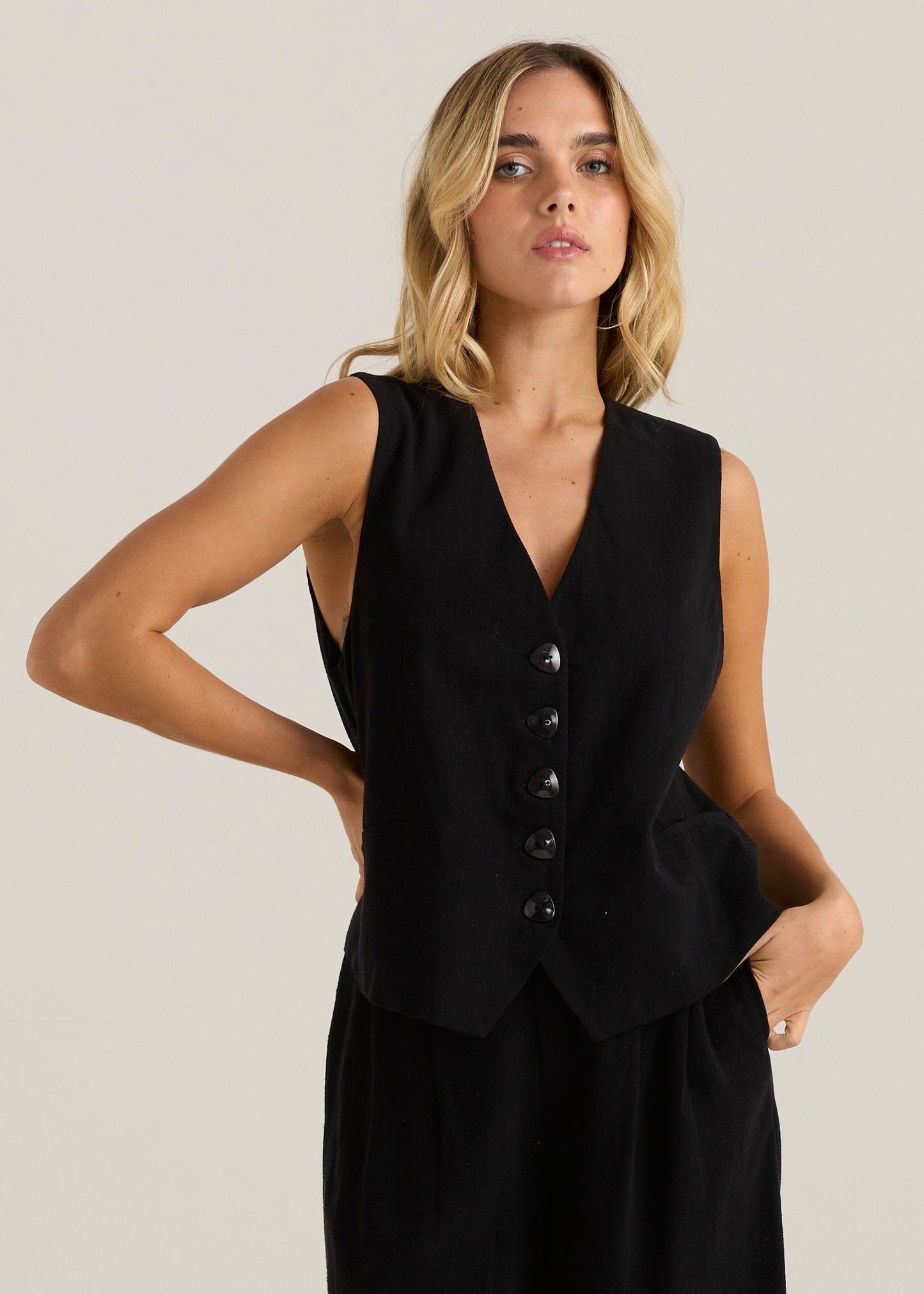 Image of Coats & Jackets. Product name - Ebba Vest Black in Black colour by brand - Sass Clothing