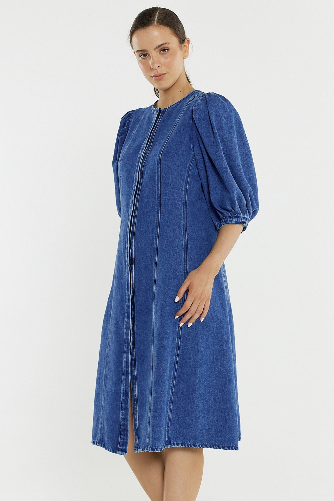 Sass Clothing Elijah Midi Denim Dress (Classic Blue)