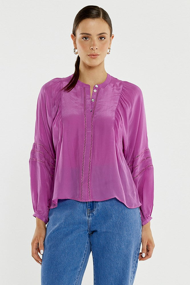 Sass Clothing Nic Trim Blouse (Fuschia)