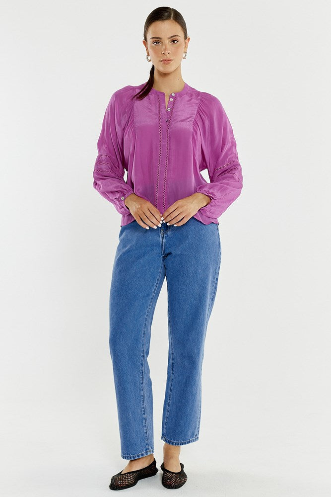 Sass Clothing Nic Trim Blouse (Fuschia)
