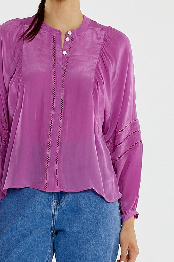 Sass Clothing Nic Trim Blouse (Fuschia)