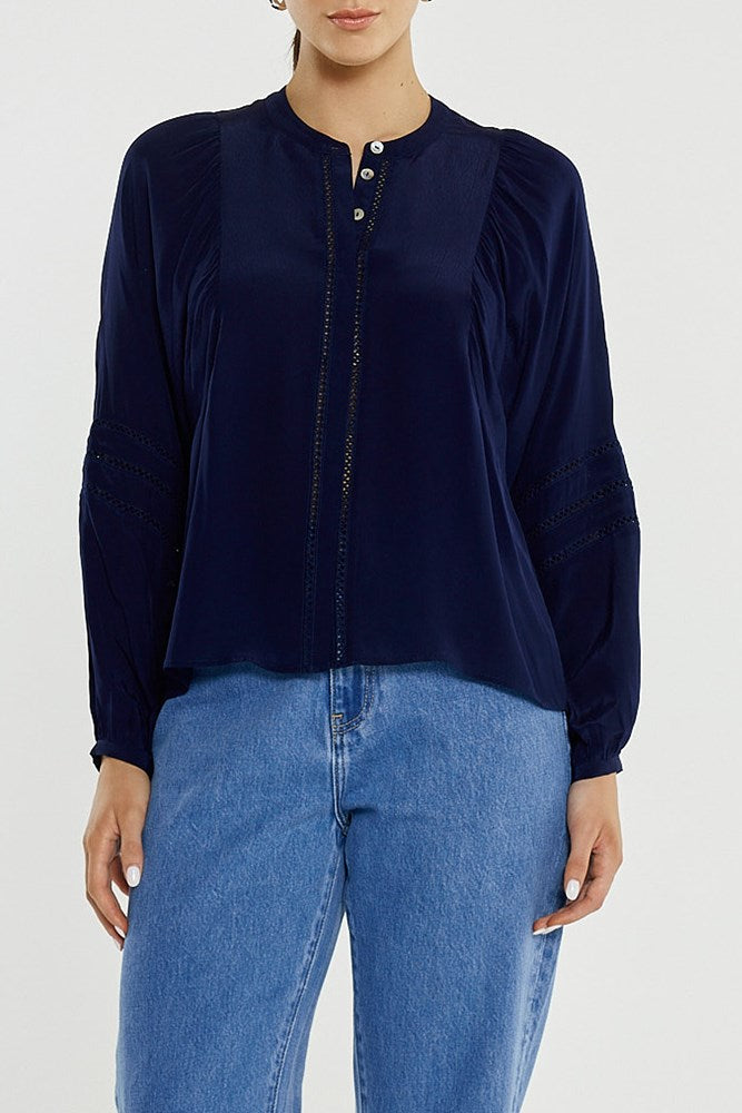 Sass Clothing Nic Trim Blouse (Ink)