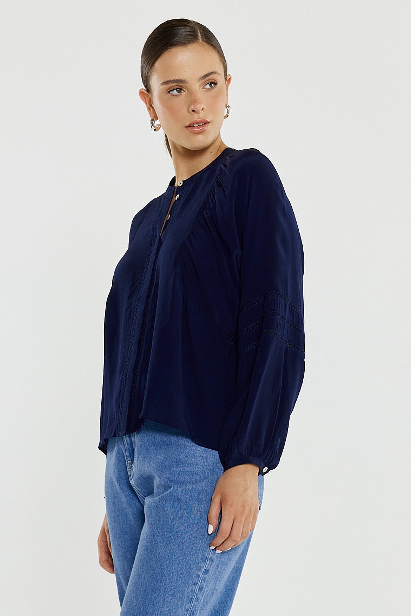 Sass Clothing Nic Trim Blouse (Ink)