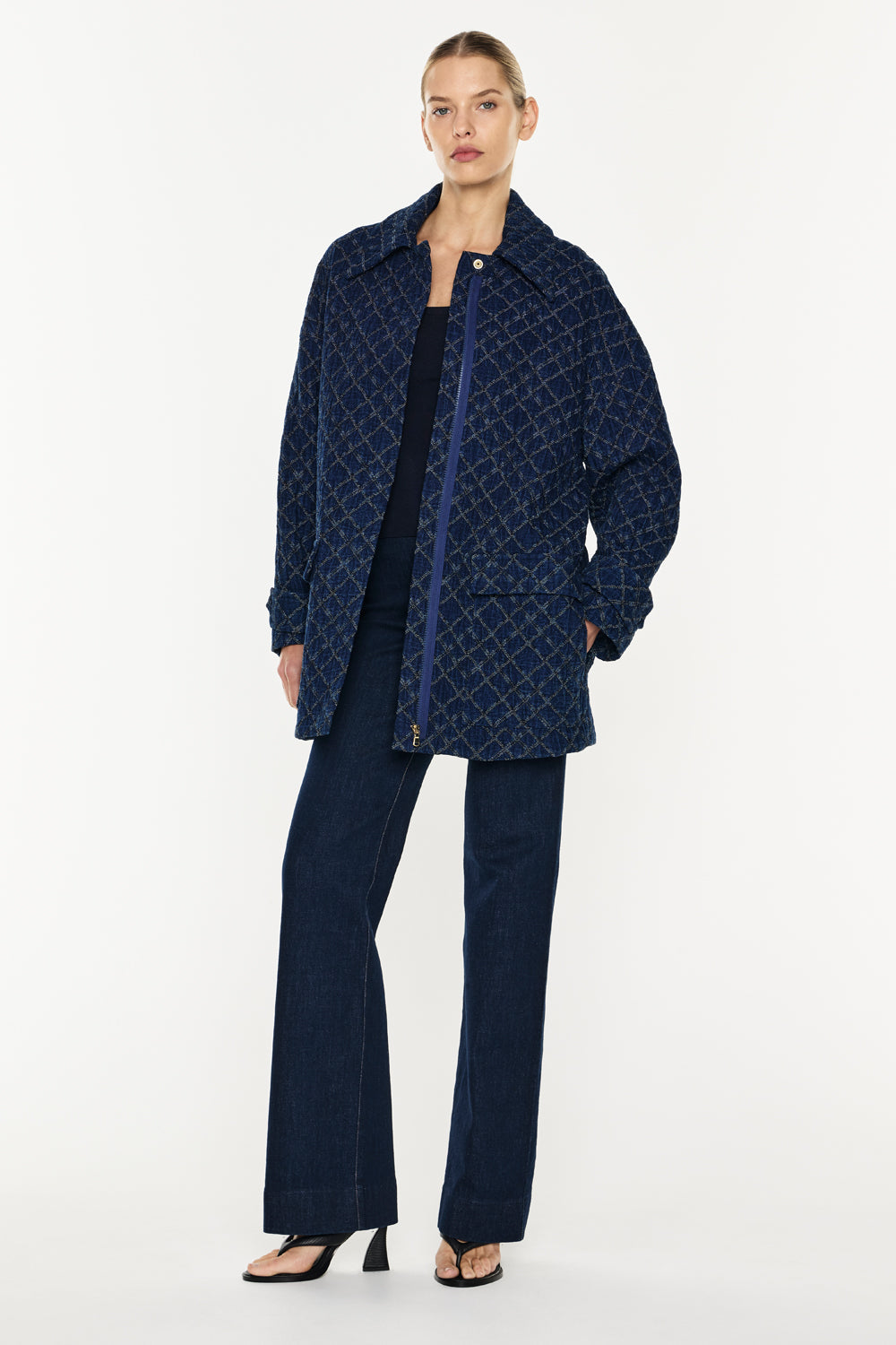 Quilted Denim Bomber (Blue)