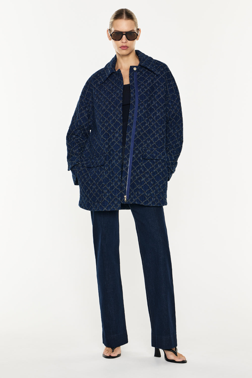 Quilted Denim Bomber (Blue)