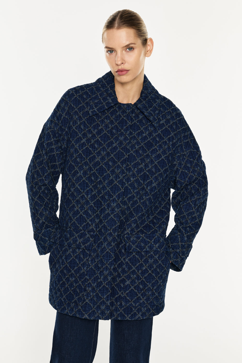 Quilted Denim Bomber (Blue)
