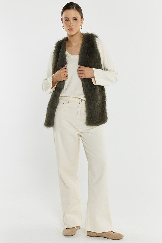 Sass Clothing Riya Fur Gilet (Evergreen)