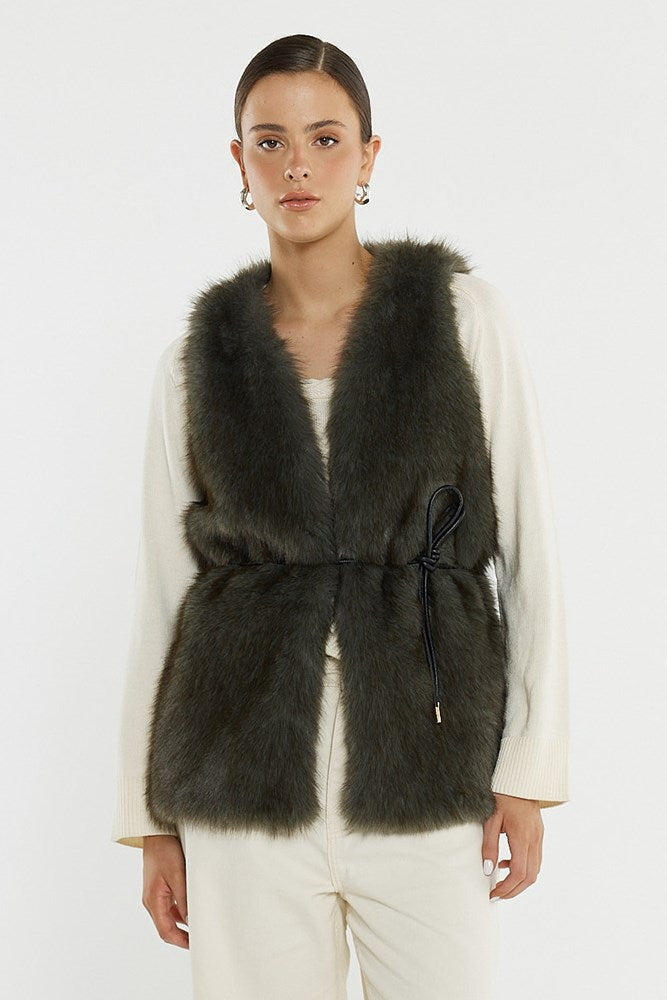 Sass Clothing Riya Fur Gilet (Evergreen)