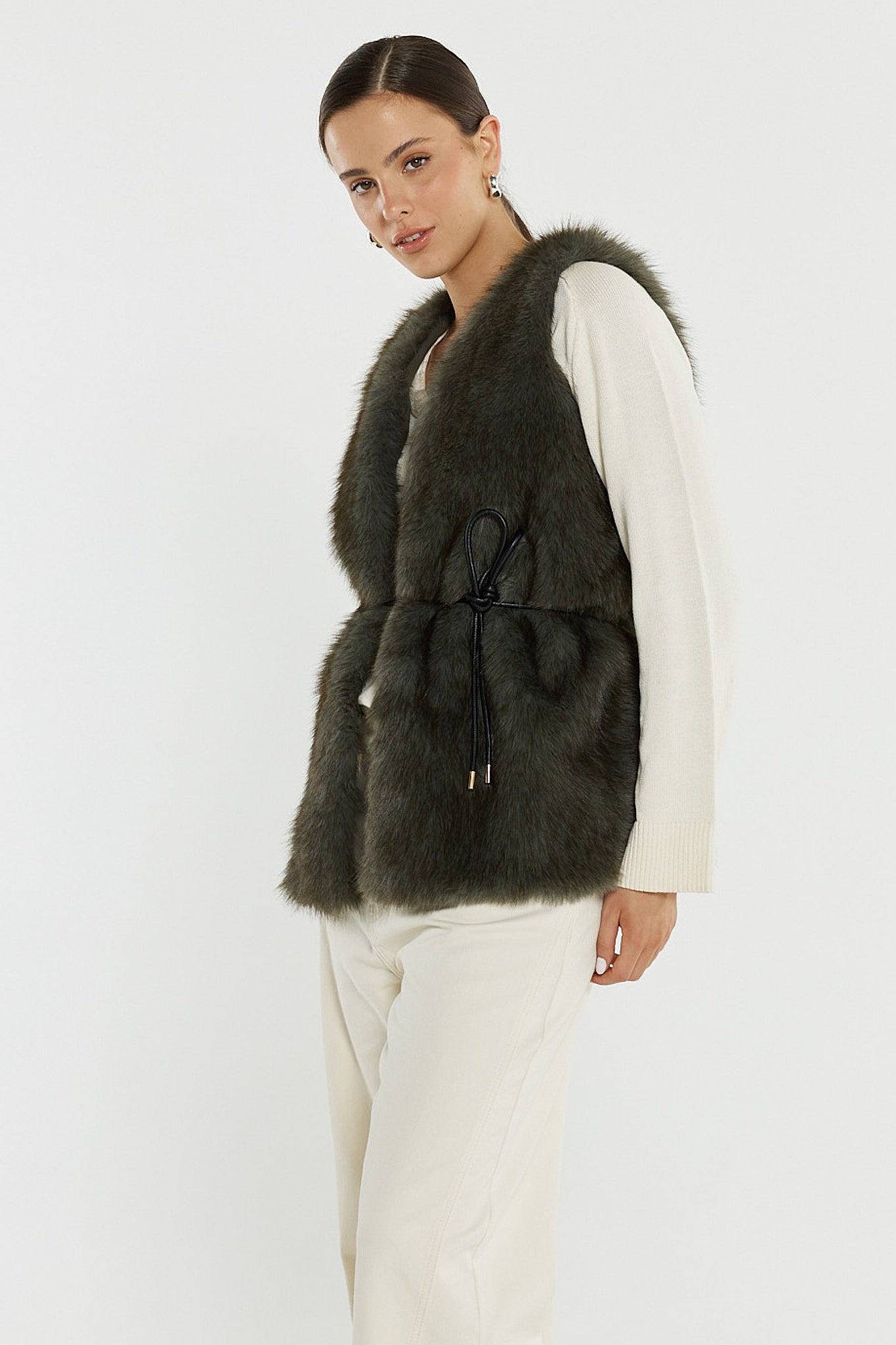 Sass Clothing Riya Fur Gilet (Evergreen)
