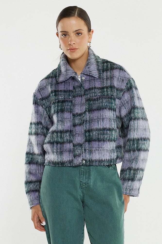 Sass Clothing Zoe Cropped Coat (Purple Check)
