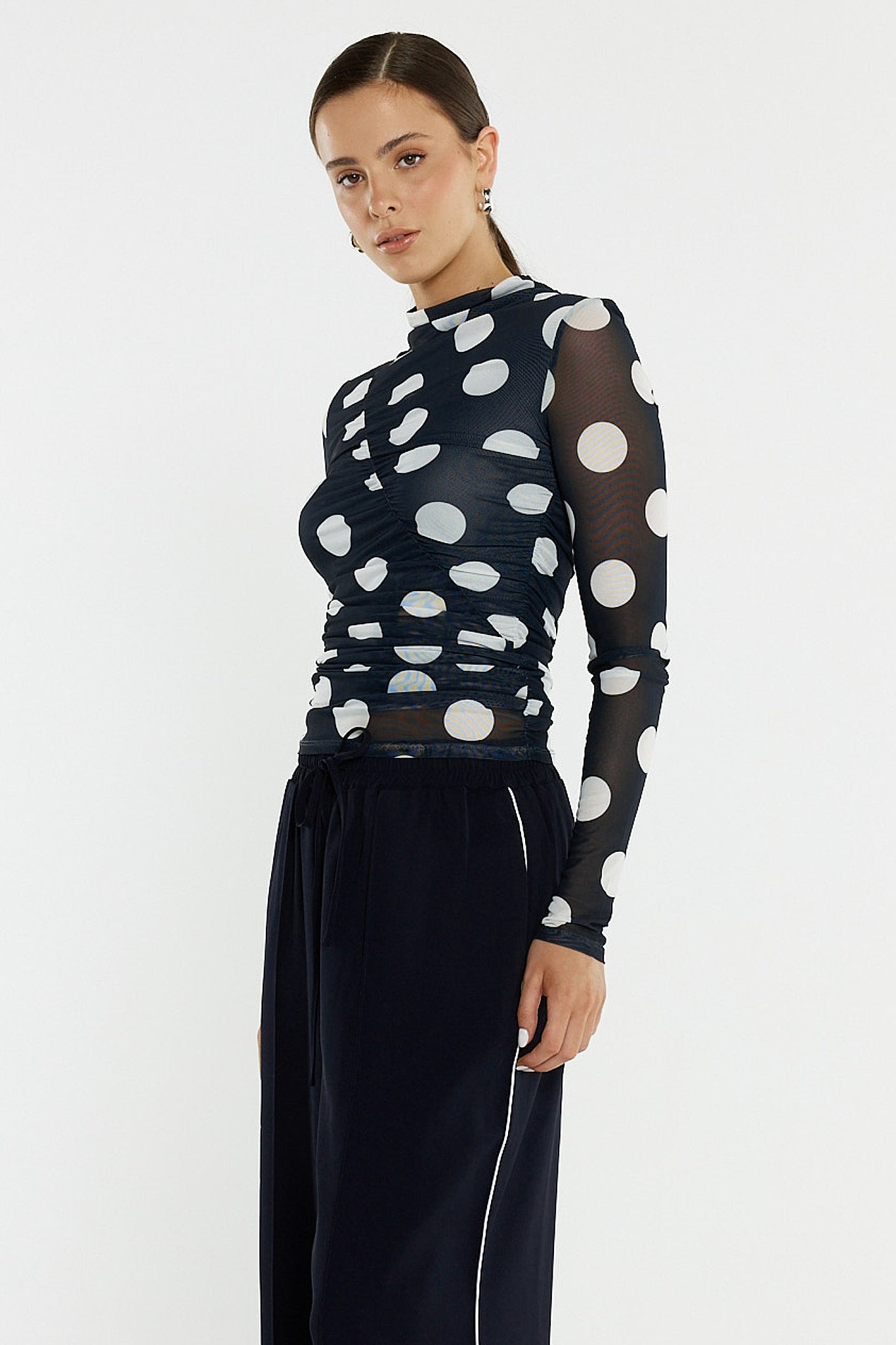 Sass Clothing Pammie Seamed Mesh Top (Spot)