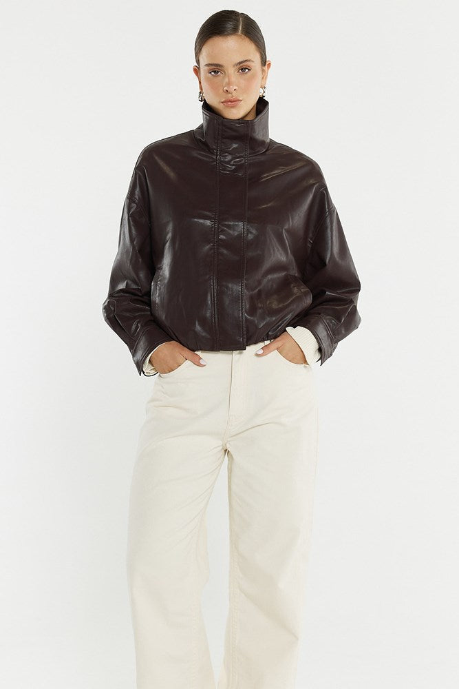 Sass Clothing Jude Leather Look Bomber (Burgandy)