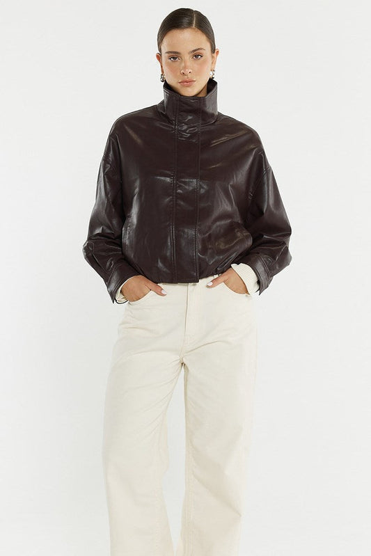 Sass Clothing Jude Leather Look Bomber (Burgandy)