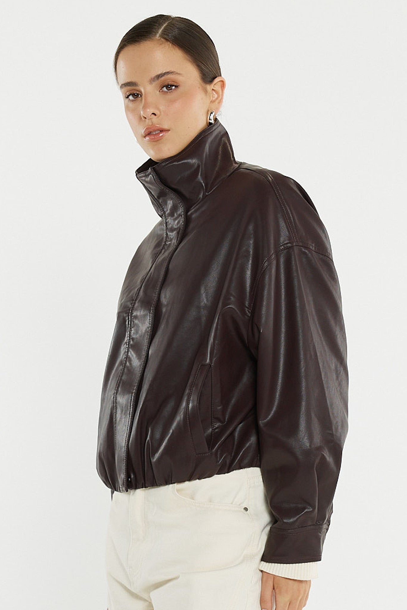 Sass Clothing Jude Leather Look Bomber (Burgandy)