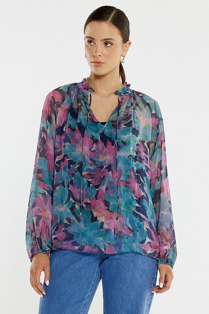 Sass Clothing Willow Tie Front Blouse (Native Orchid)