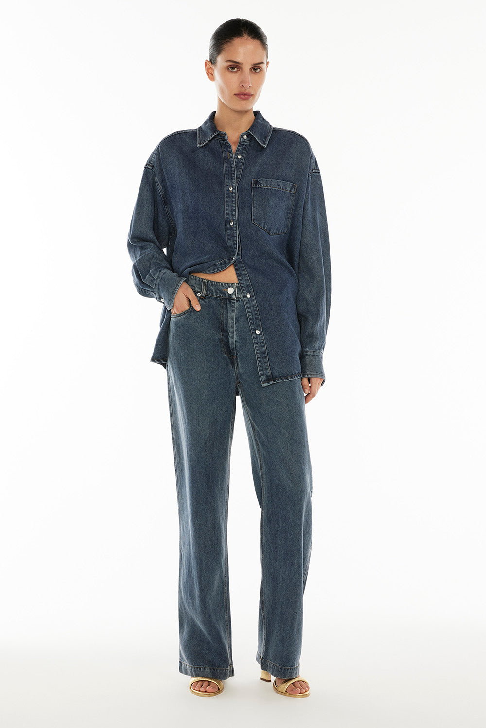 Image of a model wearing Tops. Productname: La Mood Shirt in Blue colour by brand - Manning Cartell