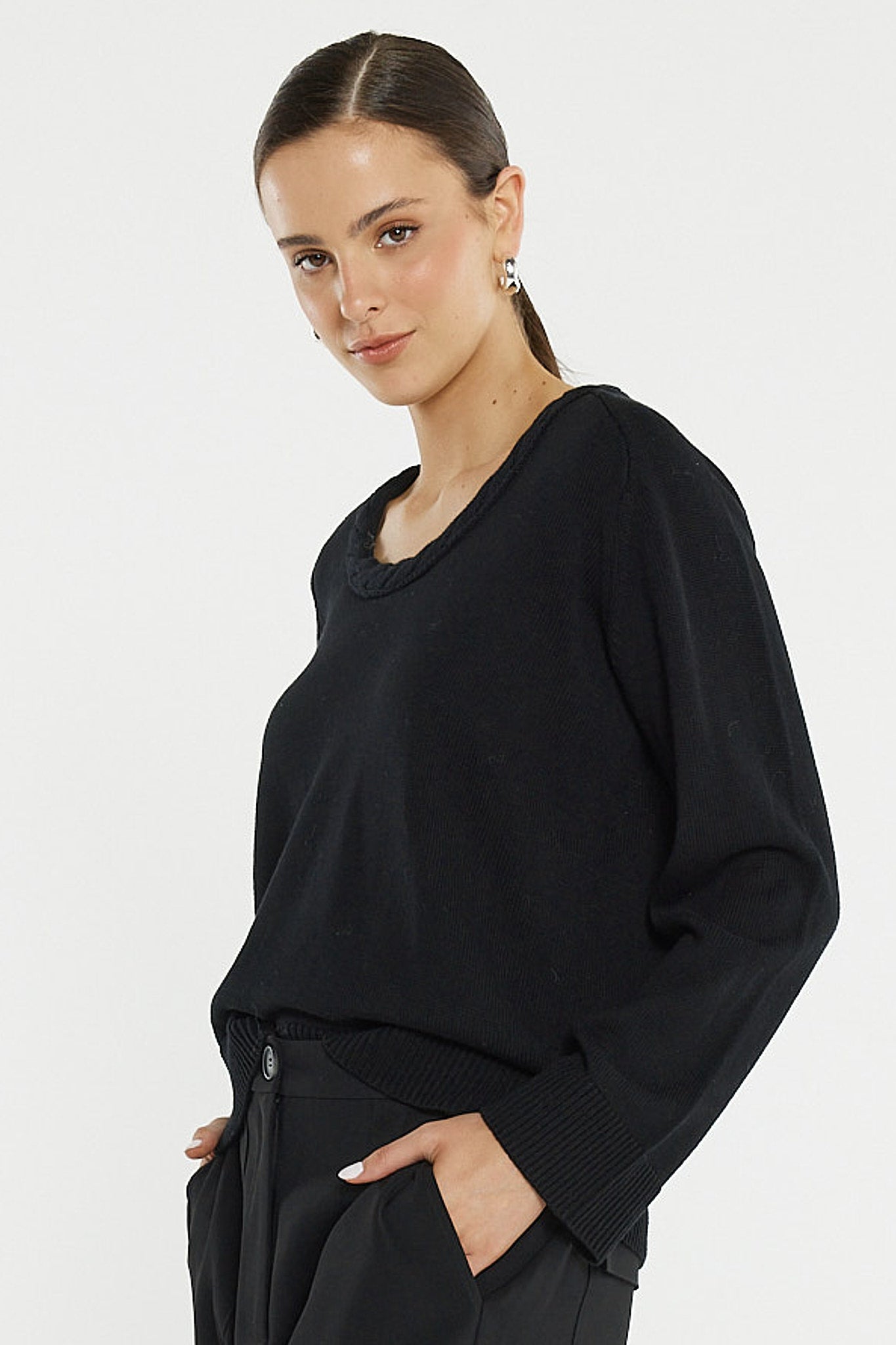Sass Clothing Roe Braided Neck Knit (Black)