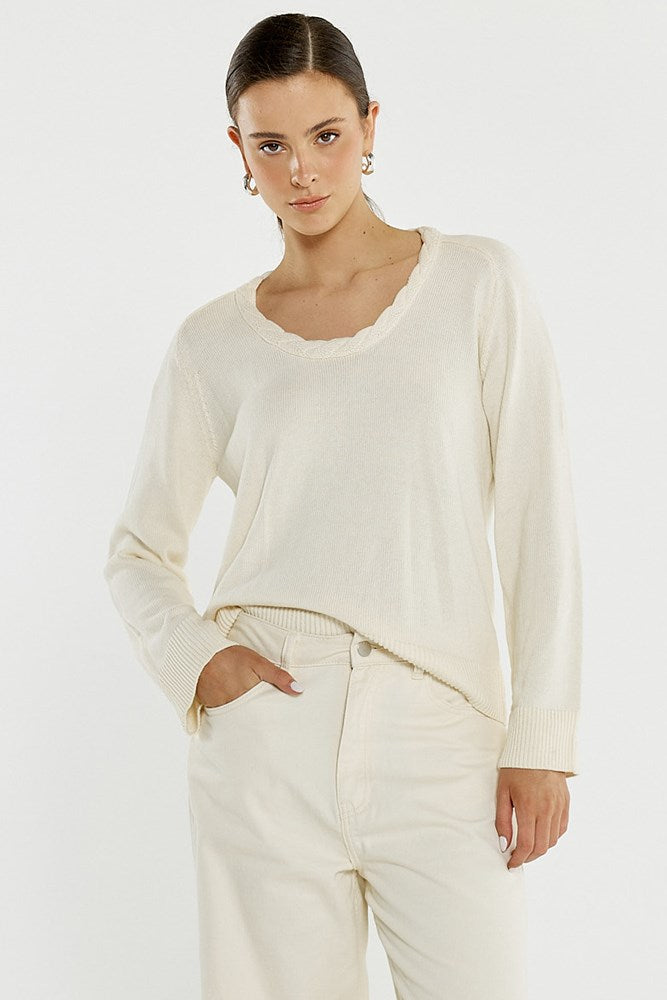 Sass Clothing Roe Braided Neck Knit (Cream)