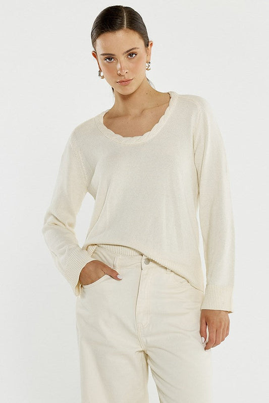 Sass Clothing Roe Braided Neck Knit (Cream)
