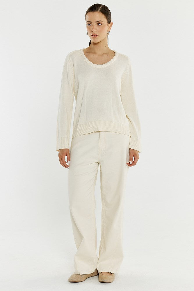 Sass Clothing Roe Braided Neck Knit (Cream)