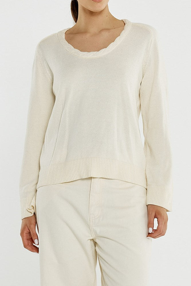 Sass Clothing Roe Braided Neck Knit (Cream)
