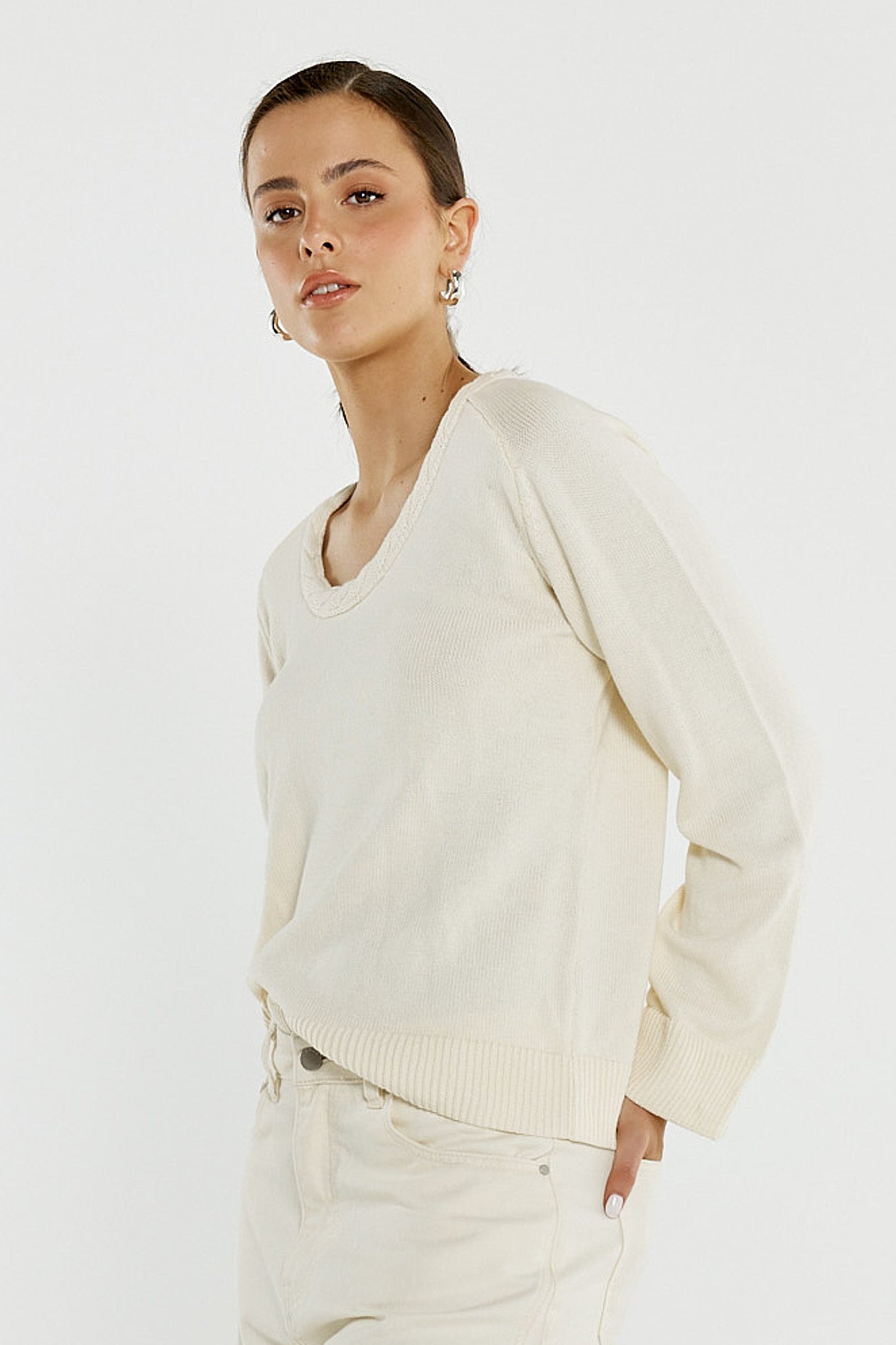 Sass Clothing Roe Braided Neck Knit (Cream)