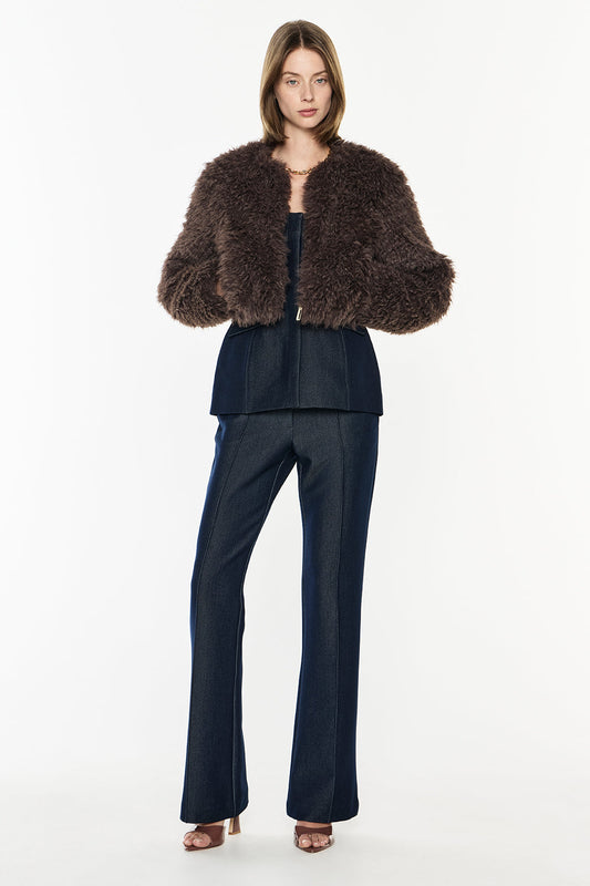 Image of a model wearing Outerwear. Productname: Life Fantastic Bomber in Brown colour by brand - Manning Cartell