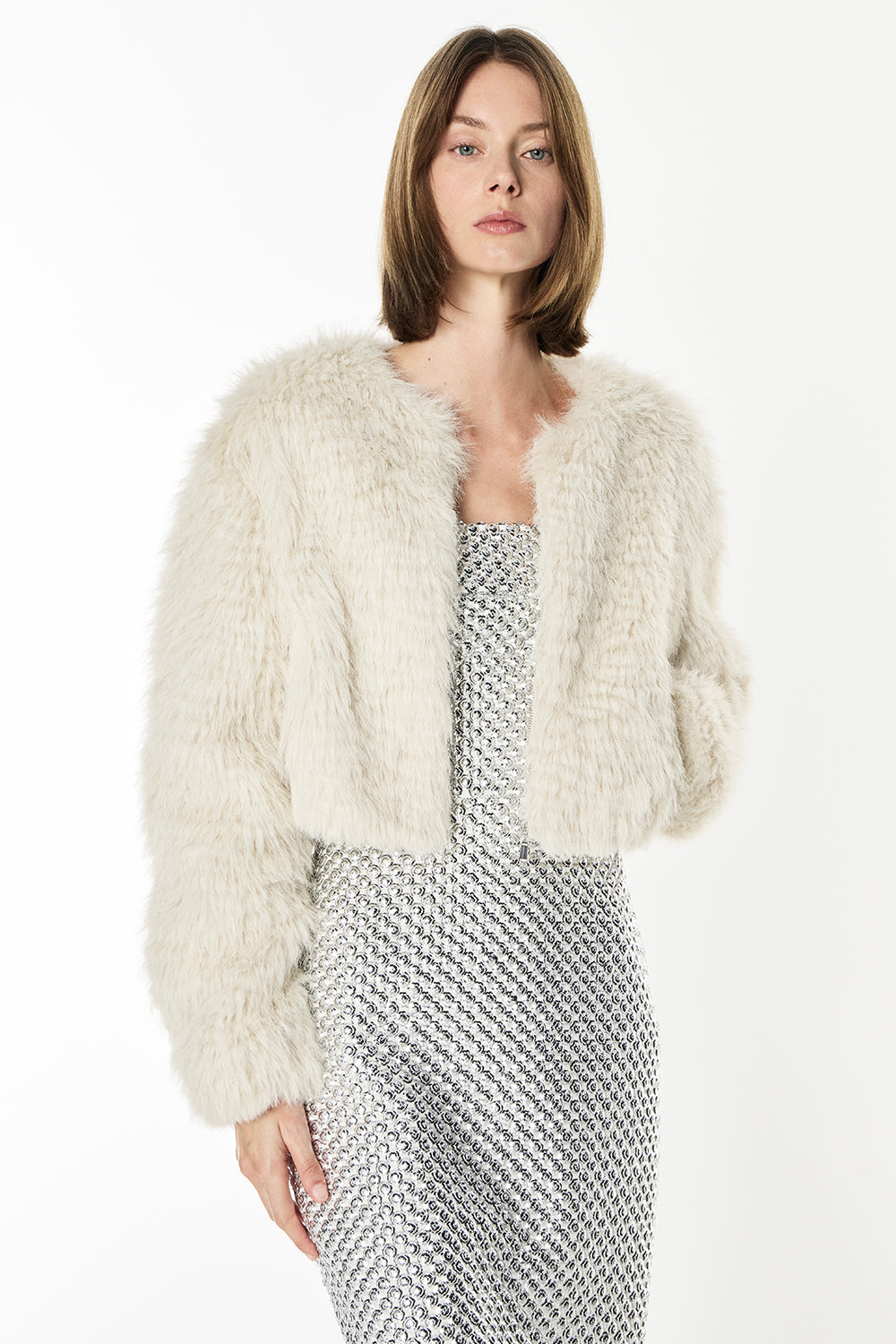 Image of a model wearing Outerwear. Productname: Life Fantastic Bomber in Stone colour by brand - Manning Cartell