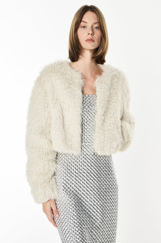 Image of a model wearing Outerwear. Productname: Life Fantastic Bomber in Stone colour by brand - Manning Cartell