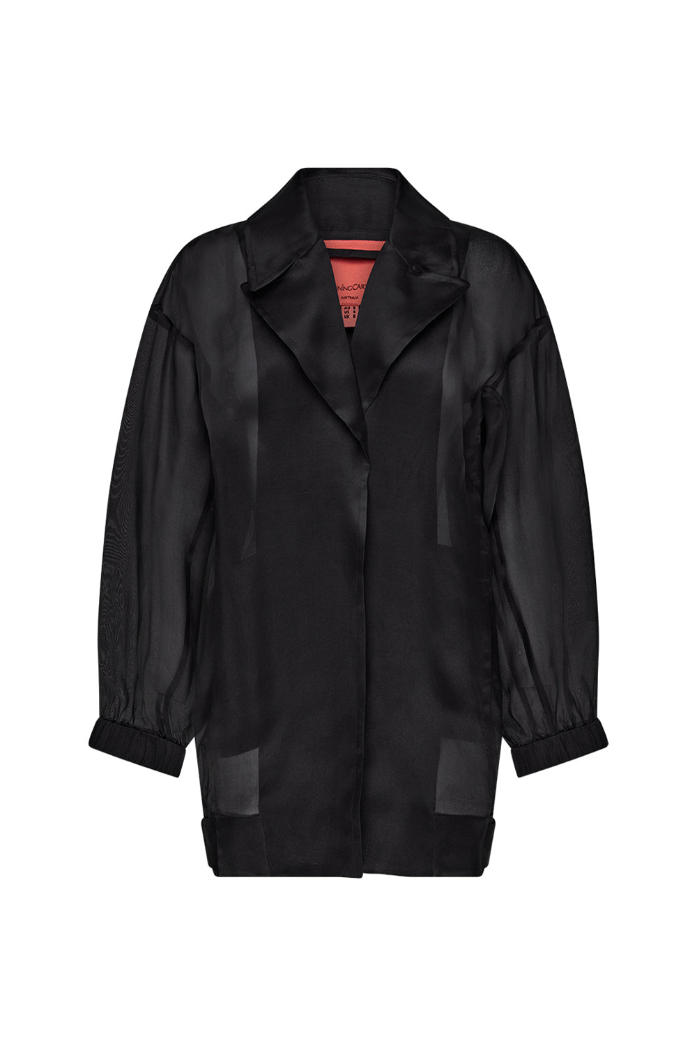 Image of a model wearing Outerwear. Productname: Organza Bomber in Black colour by brand - Manning Cartell