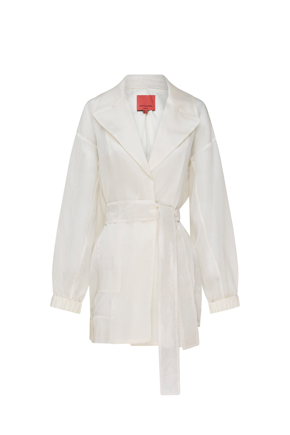 Image of a model wearing Outerwear. Productname: Organza Bomber in Ivory colour by brand - Manning Cartell