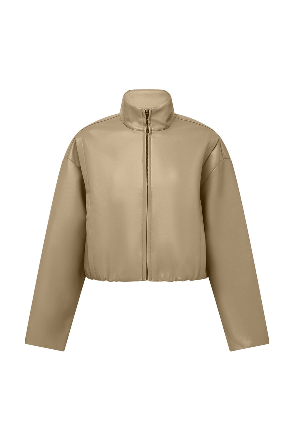 Image of a model wearing Outerwear. Productname: Major Players Cropped Bomber in Taupe colour by brand - Manning Cartell