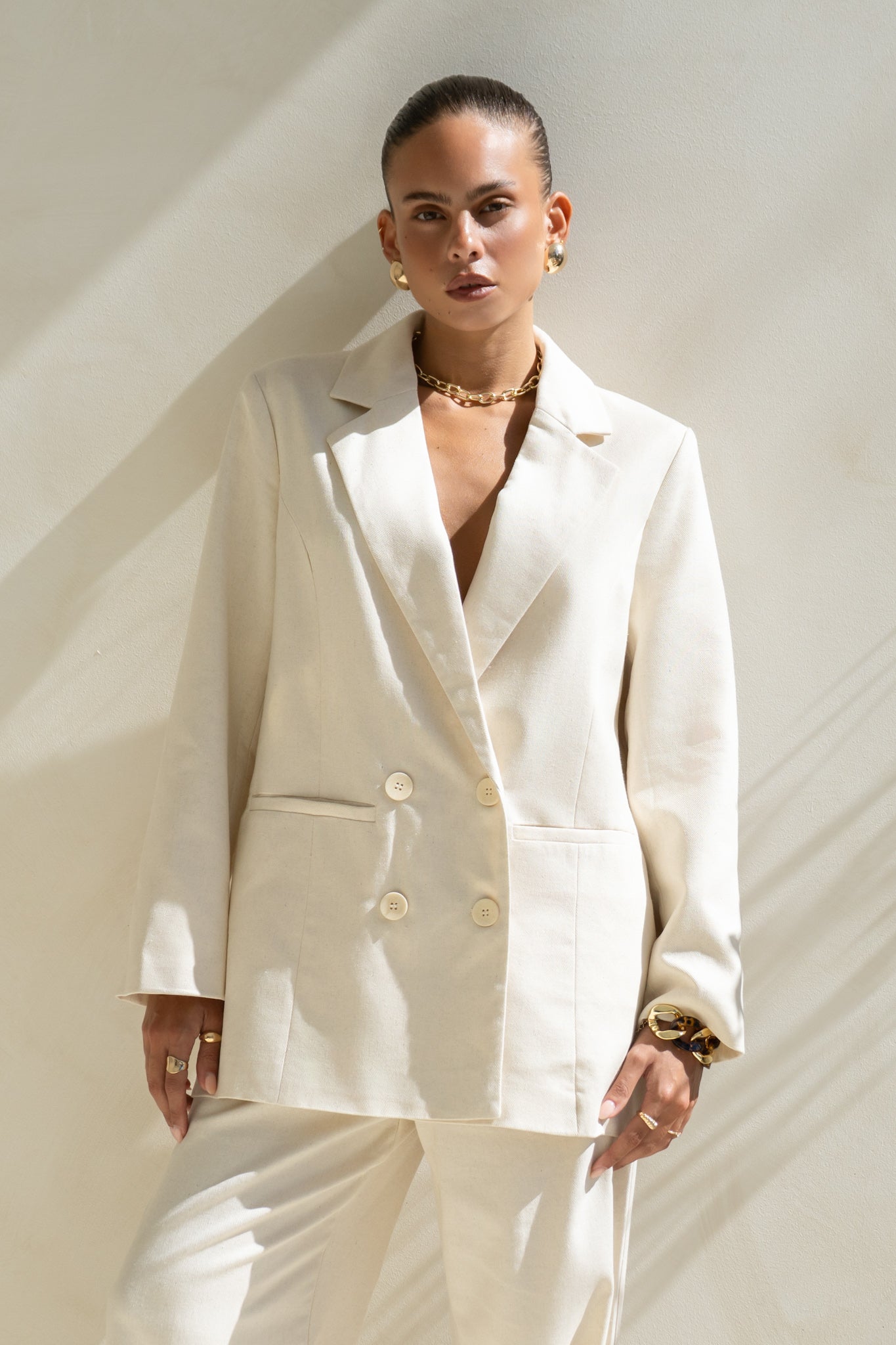 Heychic Keke Double Breasted Blazer (Beige)