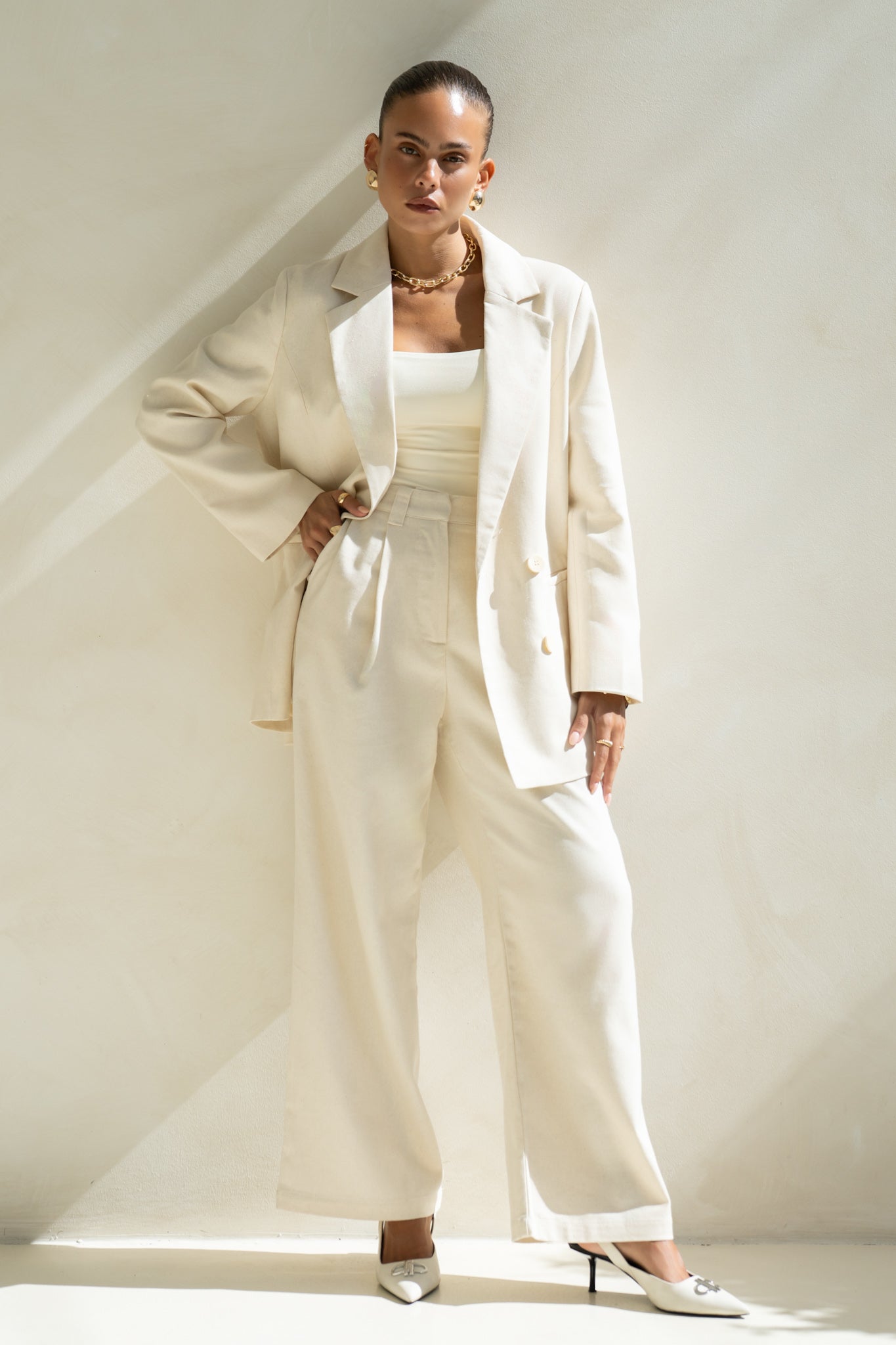 Heychic Keke Wide Leg Pants (Beige)