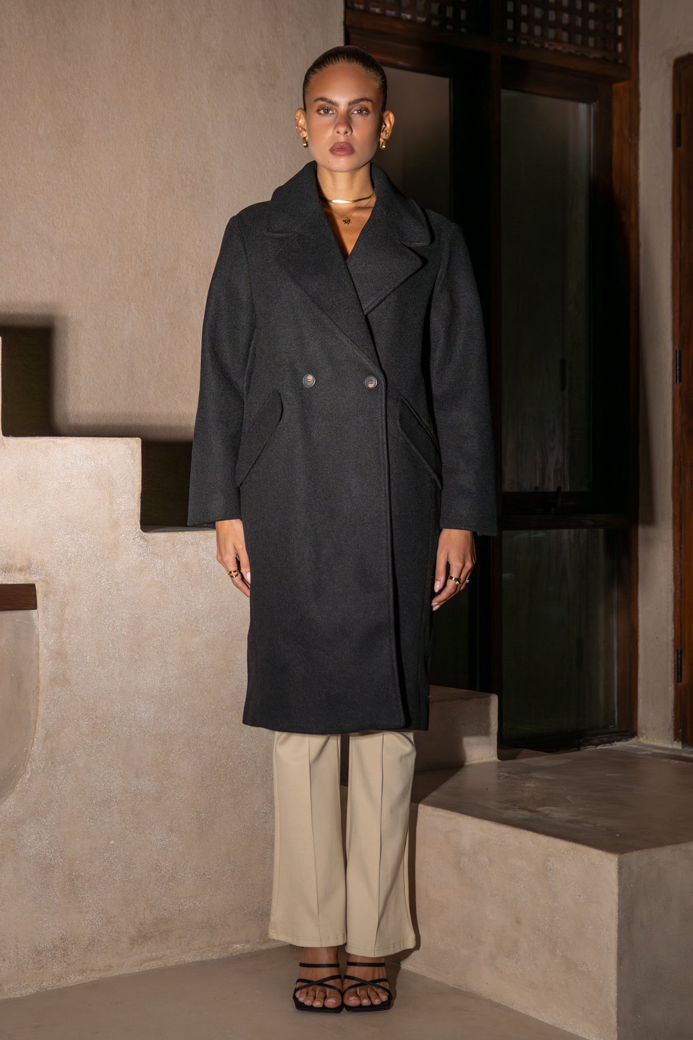 Heychic Huxley Double Breasted Coat (Black)