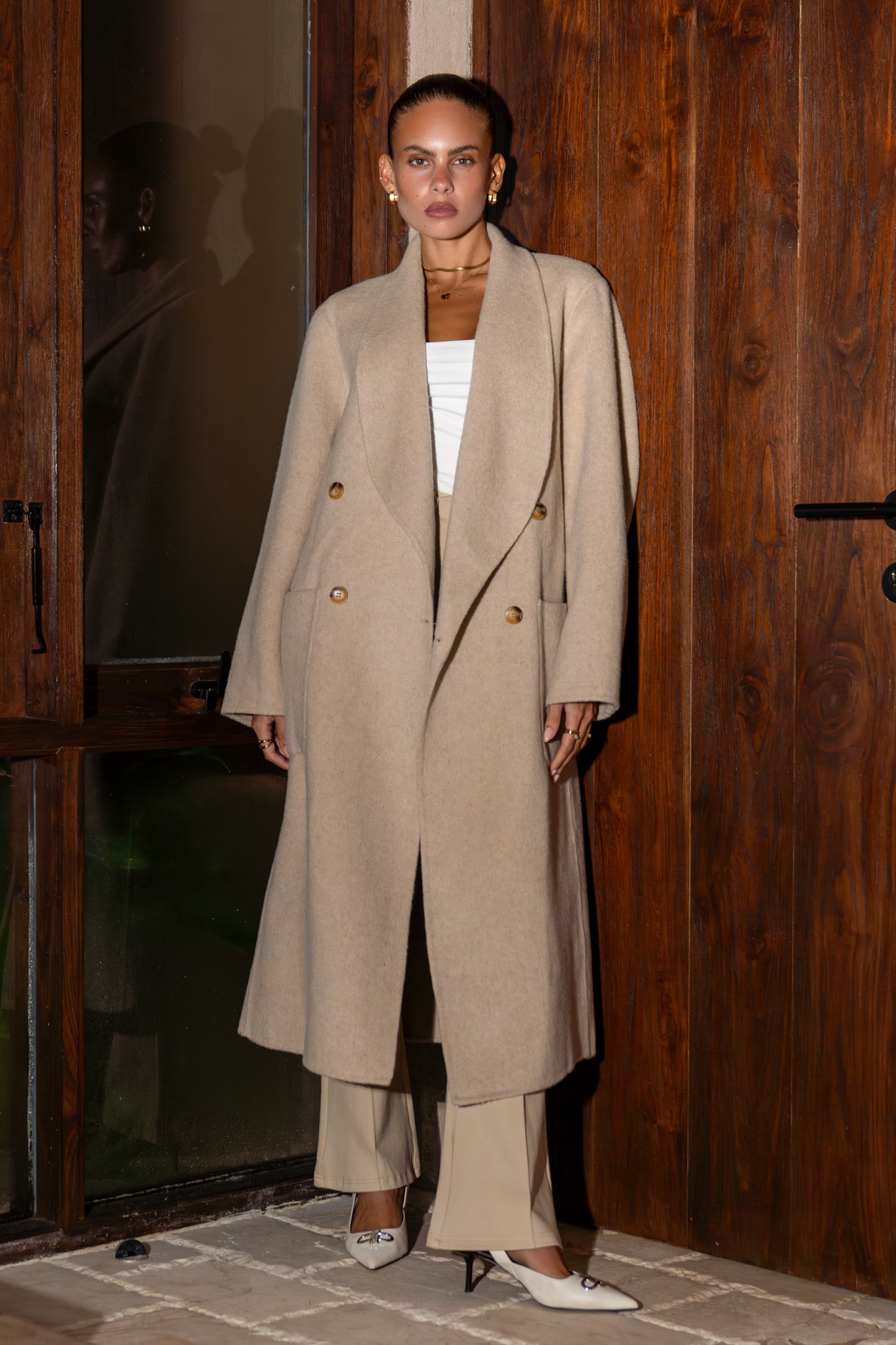 Heychic Tove Camel Double Breasted Coat (Beige)