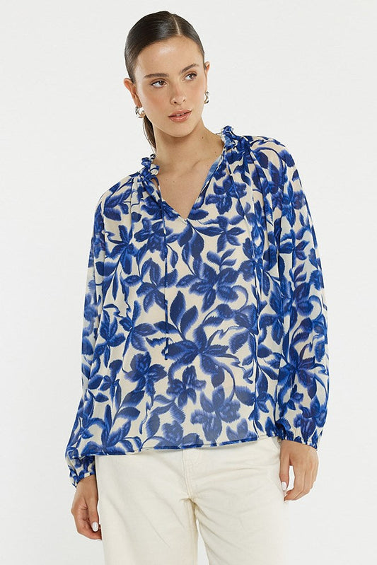 Sass Clothing Willow Tie Front Blouse (Blue Iris)