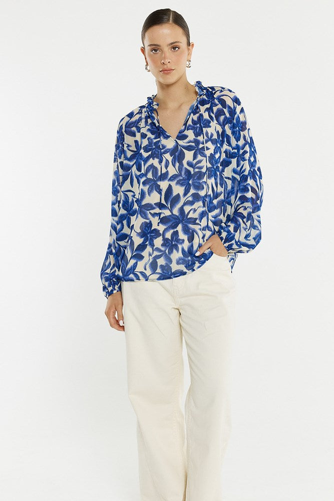 Sass Clothing Willow Tie Front Blouse (Blue Iris)
