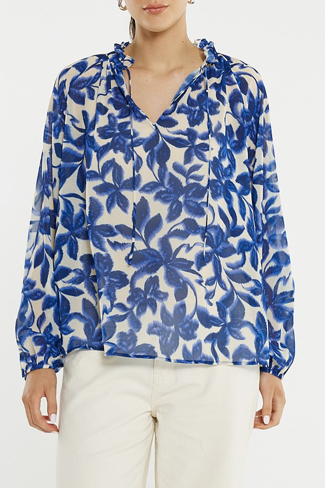 Sass Clothing Willow Tie Front Blouse (Blue Iris)