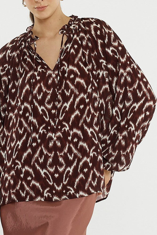 Sass Clothing Willow Tie Front Blouse (Ikat)