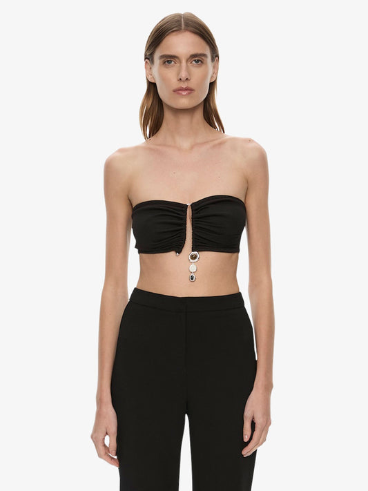 Image of Clothing Tops. Product name - Droplet Crystal Pendant Ruched Bandeau in Black colour by brand - CHRISTOPHER ESBER