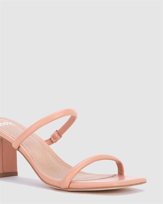 Image of Sandals. Product name - Udella Women's Strappy Low Heel Buff Novo Sandals in Buff colour by brand - NOVO