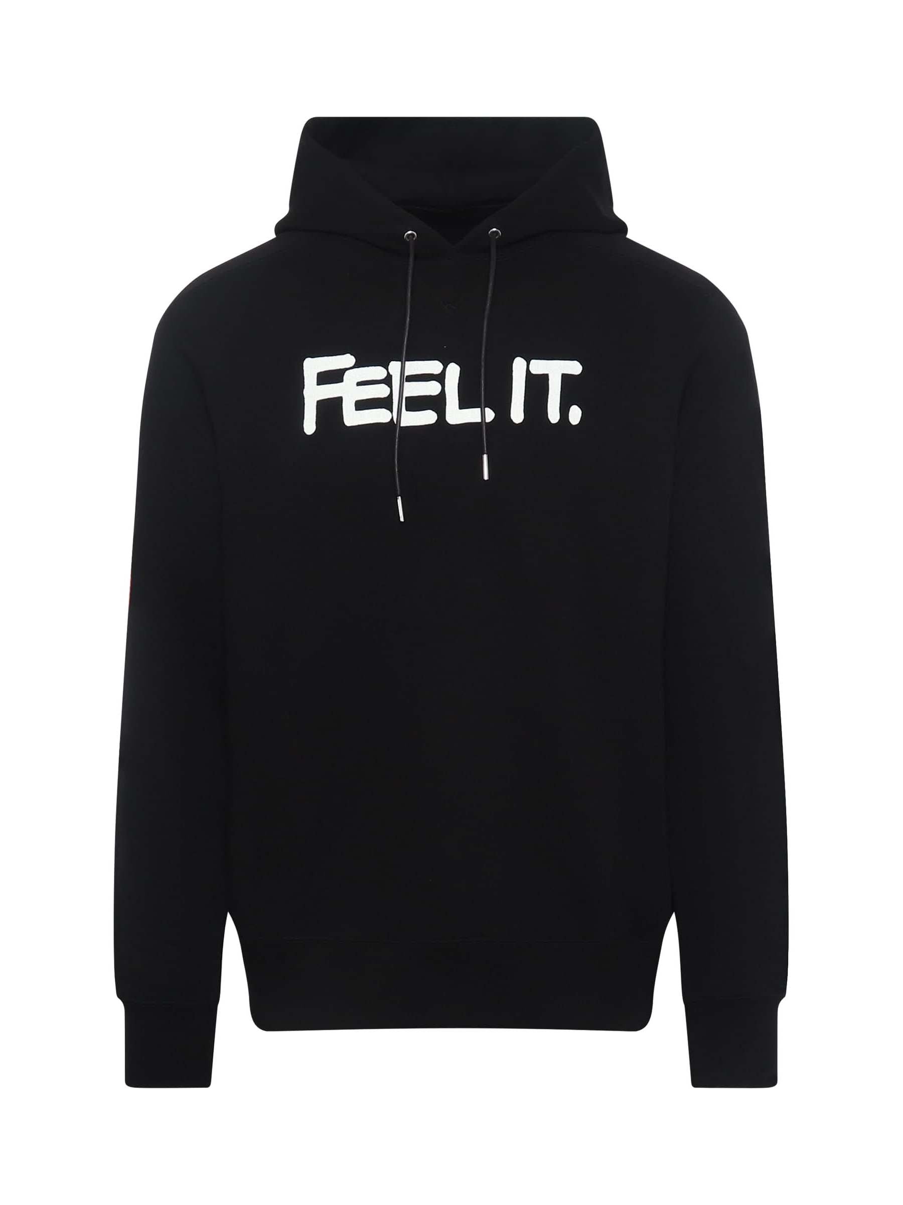 Image of a model wearing Outerwear. Productname: SACAI Eric Haze Hoodie in BLACK colour by brand - SACAI