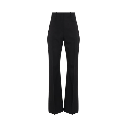Image of a model wearing Pants. Productname: JACQUEMUS Sauge High Waisted Flare Pants in BLACK colour by brand - JACQUEMUS