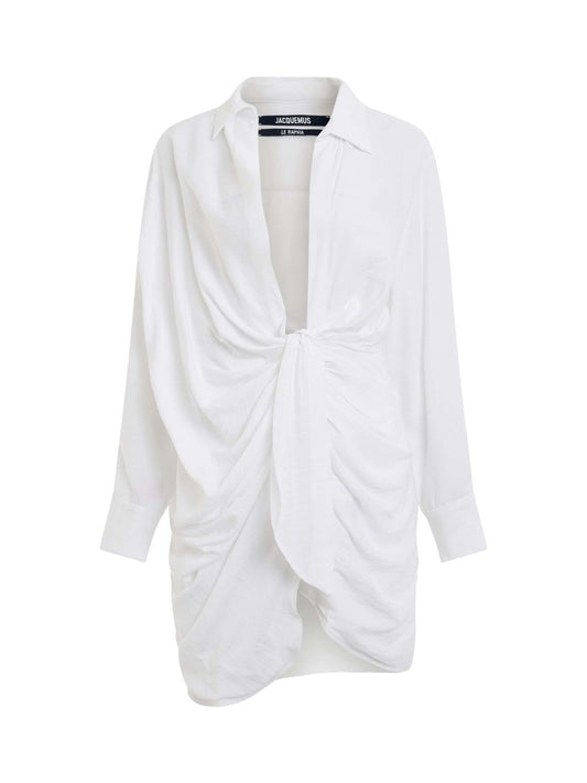 Image of a model wearing Dress. Productname: JACQUEMUS Bahia Sash Dress in White colour by brand - JACQUEMUS