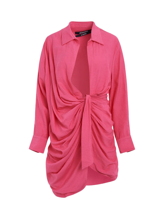 Image of a model wearing Dress. Productname: JACQUEMUS Bahia Sash Dress in Pink colour by brand - JACQUEMUS