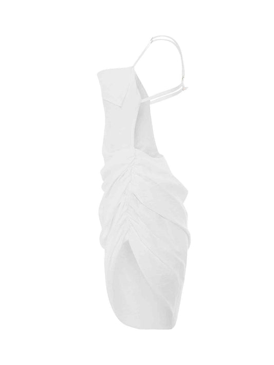 JACQUEMUS Saudade Asymmetric Draped Mini Dress (White)