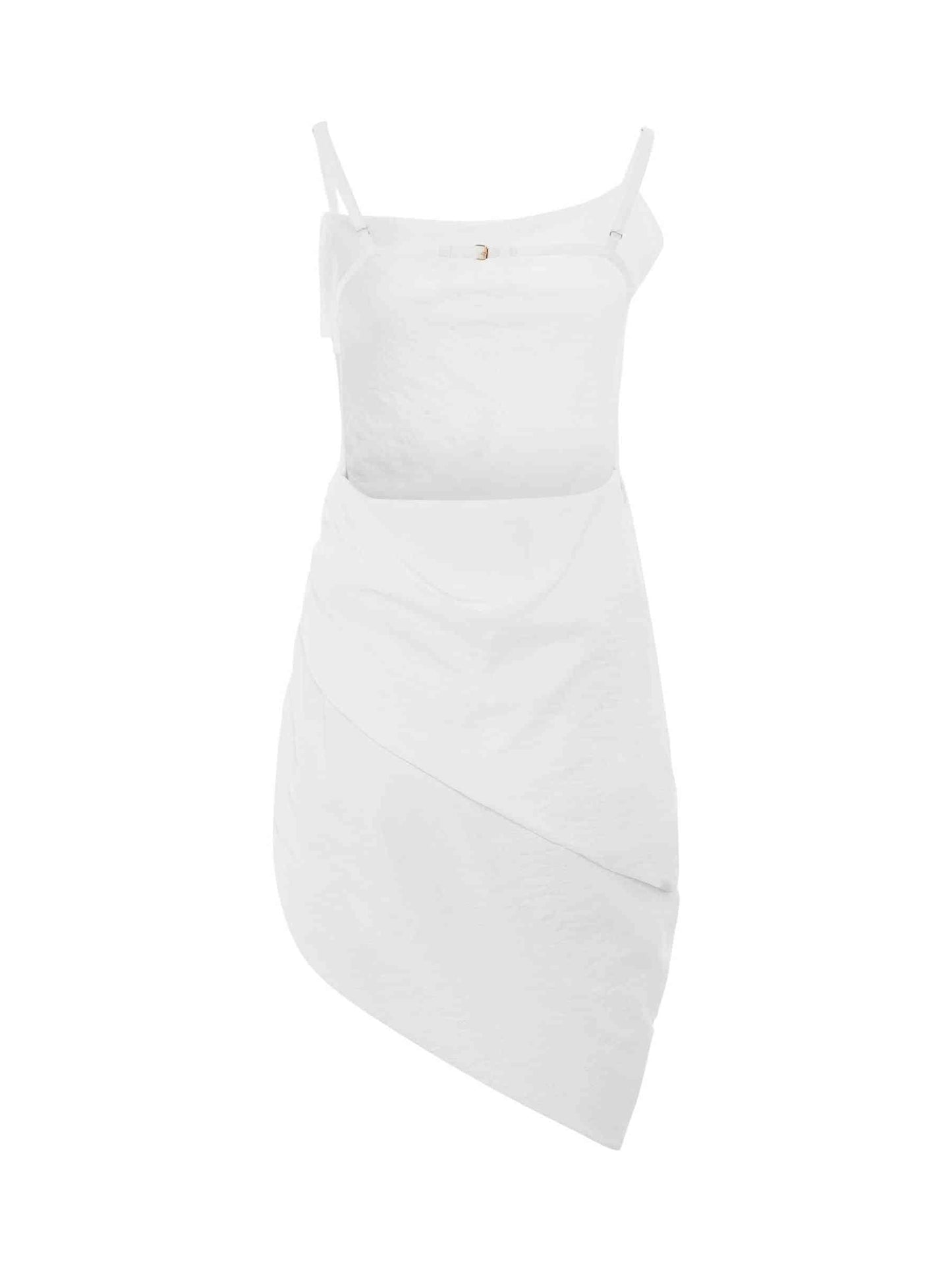JACQUEMUS Saudade Asymmetric Draped Mini Dress (White)